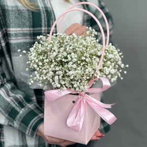 Композиция в сумочке из гипсофил в Солнечногорске
