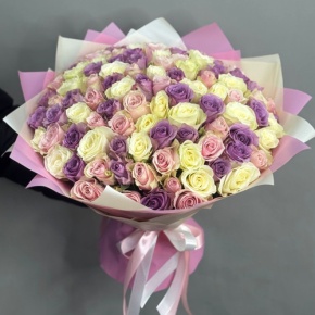 Букет из 101 розы пастельный микс (40 см) в Солнечногорске