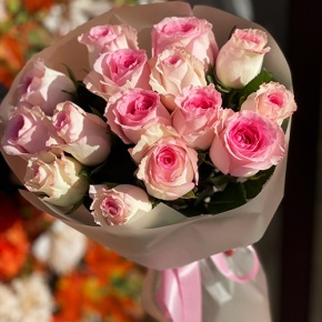 Букет из 15 розовых роз Кения (40 см) в Солнечногорске