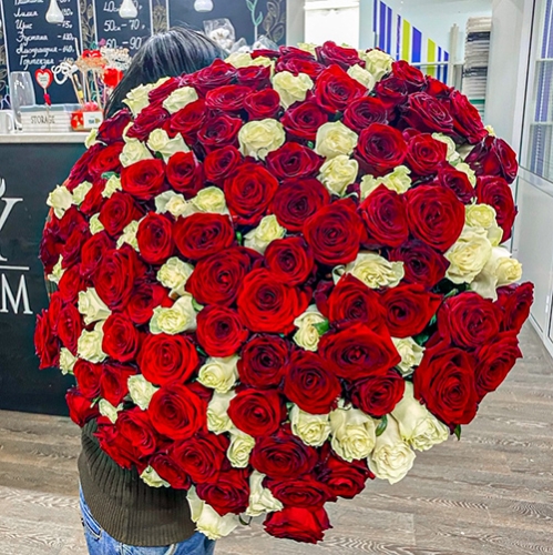 Букет 151 роза красный и белый микс (60 см) в Солнечногорске